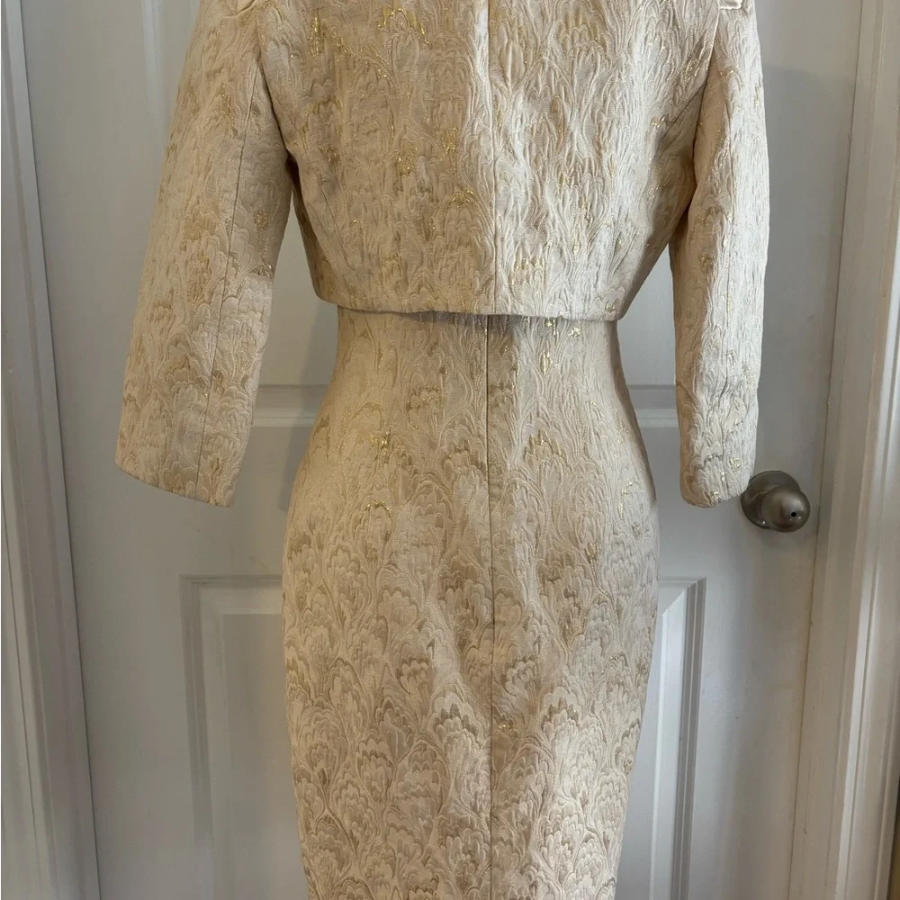 Tahari Cream Jacquard Dress & Bolero Jacket Wedding Guest Mother of Bride Sz 2 - Picture 12 of 16